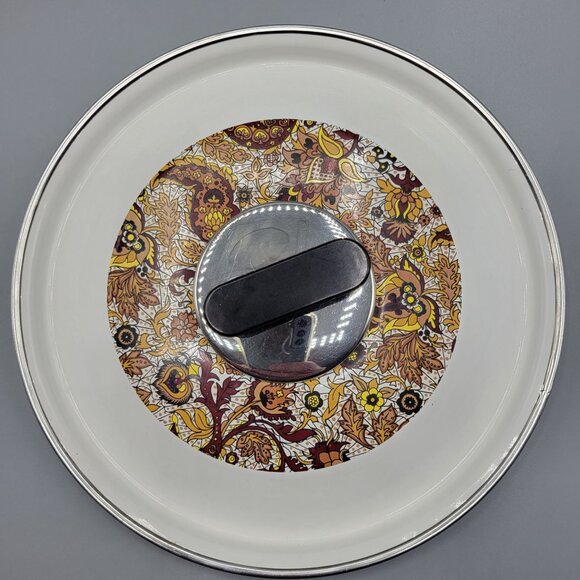 Vintage MCM Prestige Japy Marne Enamel Paisley Floral Sauce Pan w Lid France - Picture 9 of 16